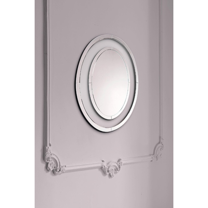 Laura Ashley LA3715727-Q Evie Large Oval Mirror With Clear Glass Border & Mirrored Trim