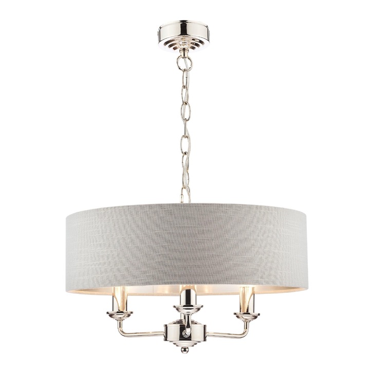 Laura Ashley LA3718272-Q Sorrento Polished Nickel 3 Light Pendant Light Complete With Silver Linen Shade