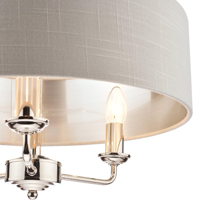 Laura Ashley LA3718272-Q Sorrento Polished Nickel 3 Light Pendant Light Complete With Silver Linen Shade