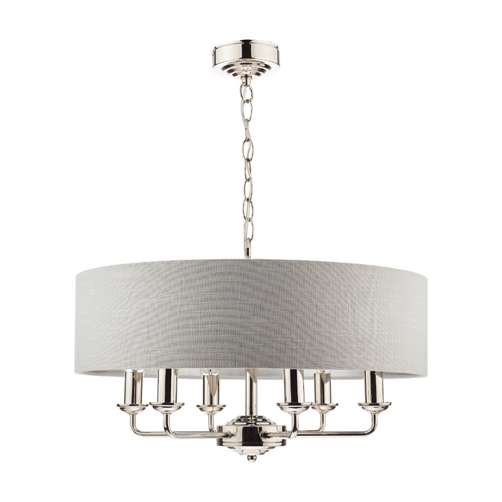 Laura Ashley LA3718274-Q Sorrento Polished Nickel 6 Light Pendant Light Complete With Silver Linen Shade