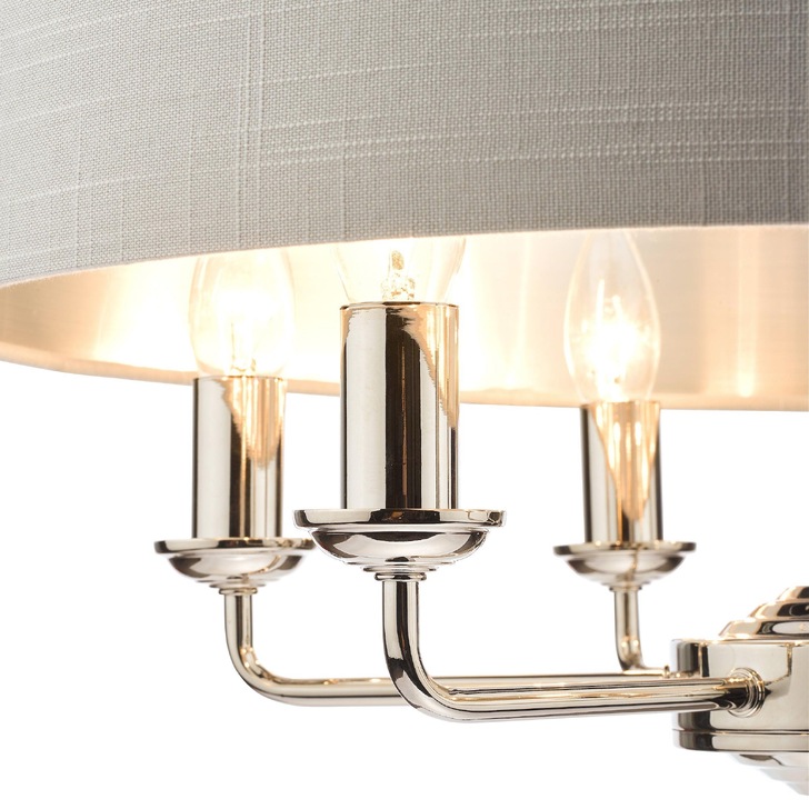 Laura Ashley LA3718274-Q Sorrento Polished Nickel 6 Light Pendant Light Complete With Silver Linen Shade