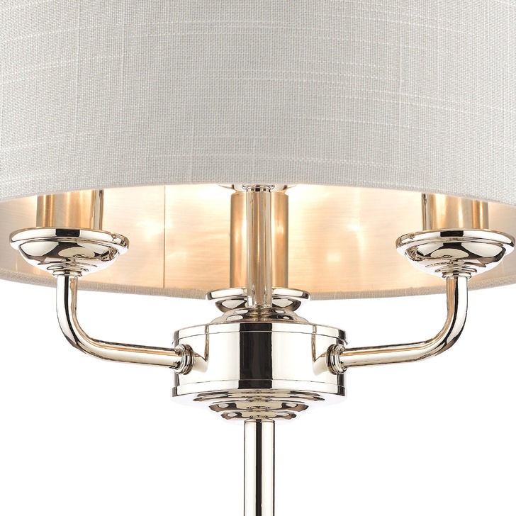 Laura Ashley LA3718286-Q Sorrento Polished Nickel 3 Light Table Lamp Complete With Silver Linen Shade And Switch