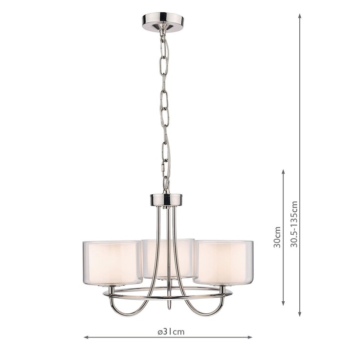 Laura Ashley LA3724943-Q Southwell Polished Nickel 3 Light Chandelier Complete With Opal Glasses