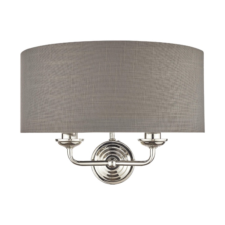 Laura Ashley LA3727711-Q Sorrento Polished Nickel Double Wall Light Complete With Grey Linen Shade