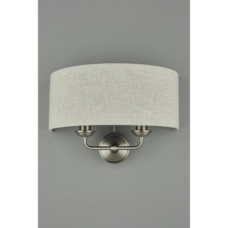 Laura Ashley LA3727712-Q Sorrento Satin Nickel Double Wall Light Complete With Natural Linen Shade