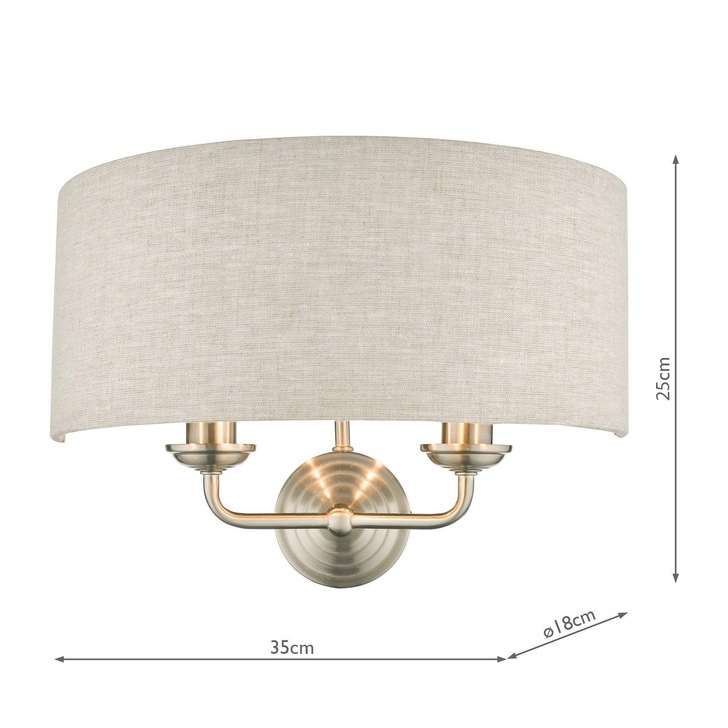 Laura Ashley LA3727712-Q Sorrento Satin Nickel Double Wall Light Complete With Natural Linen Shade