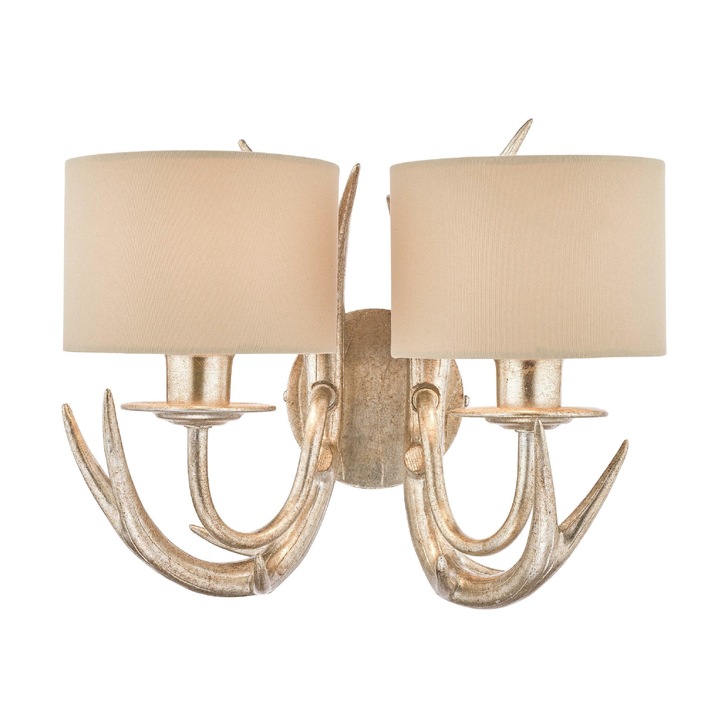 Laura Ashley LA3727743-Q Mulroy Cream Gold 2 Light Antler Wall Light Complete With Natural Faux Silk Shades