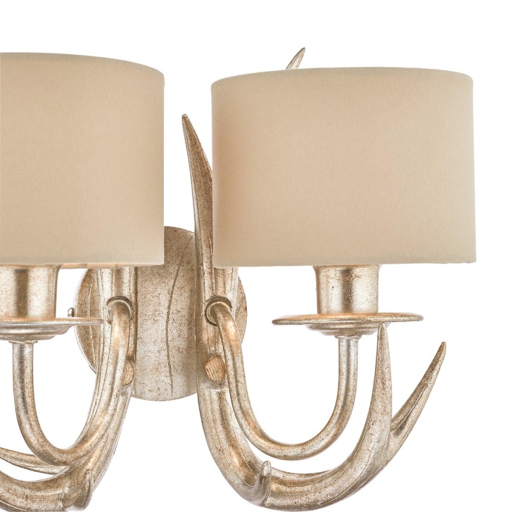 Laura Ashley LA3727743-Q Mulroy Cream Gold 2 Light Antler Wall Light Complete With Natural Faux Silk Shades