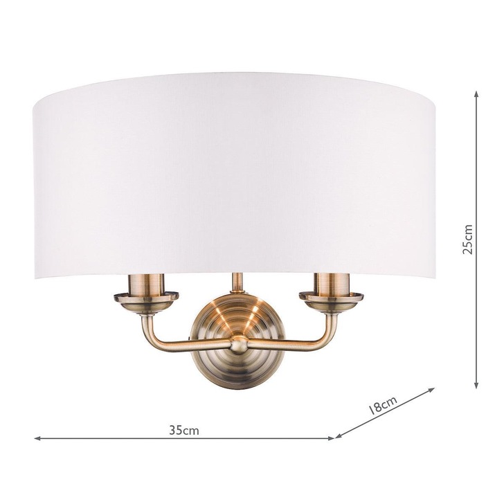 Laura Ashley LA3727850-Q Sorrento Antique Brass Double Wall Light Complete With Ivory Linen Shade