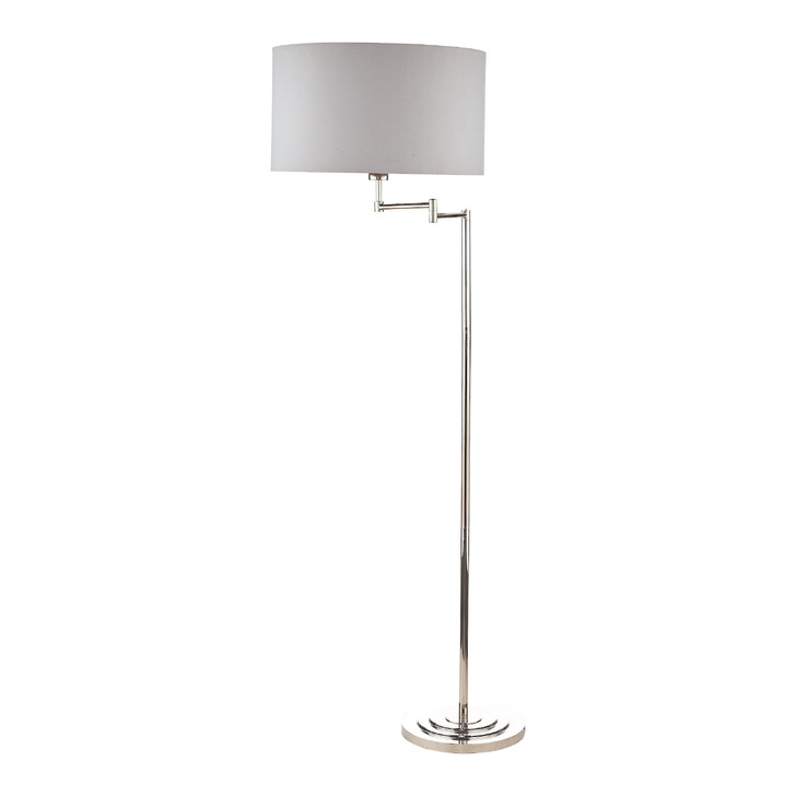 Laura Ashley LA3734177-Q Marlowe Polished Nickel Swing Arm Floor Lamp Complete With Grey Cotton Shade