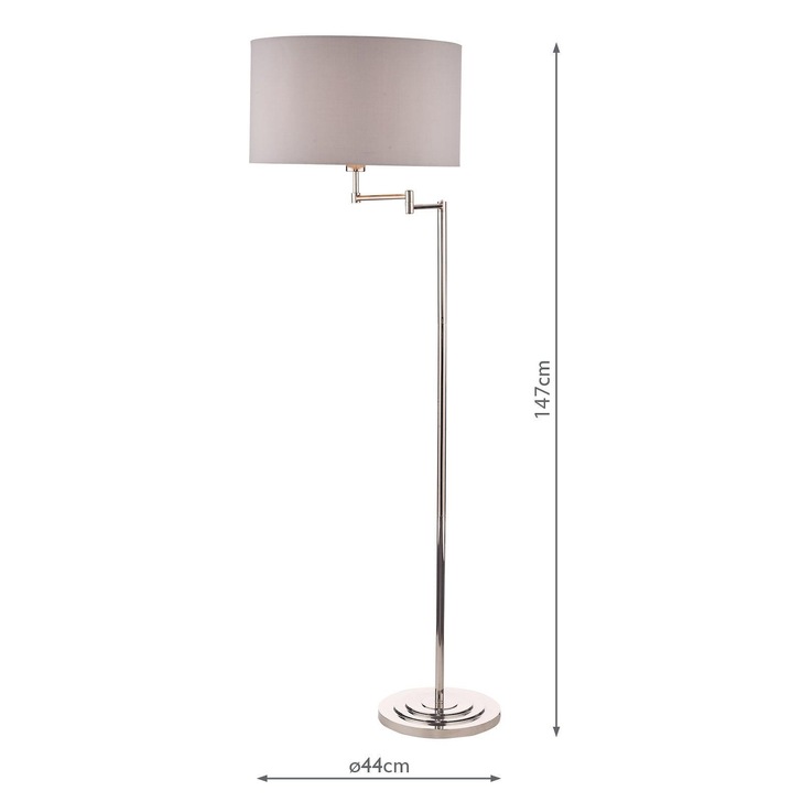 Laura Ashley LA3734177-Q Marlowe Polished Nickel Swing Arm Floor Lamp Complete With Grey Cotton Shade