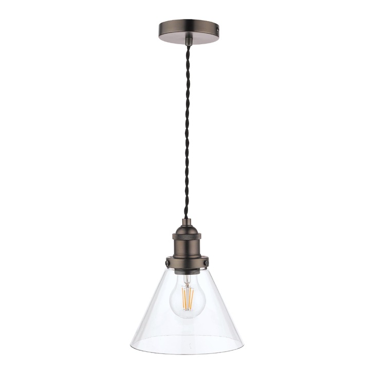 Laura Ashley LA3742245-Q Isaac Industrial Nickel Single Pendant With Clear Glass Shade