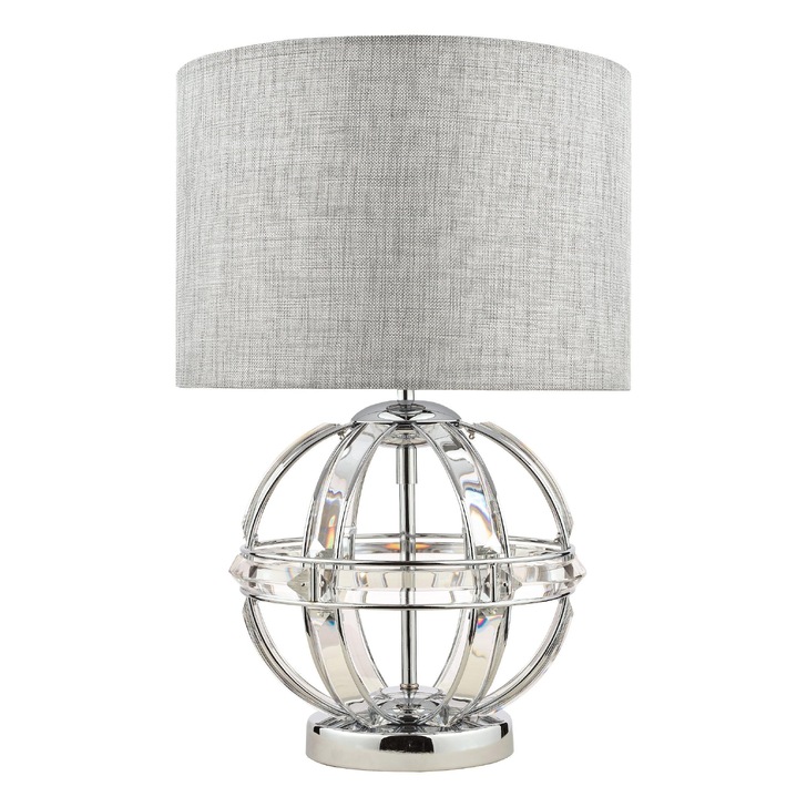 Laura Ashley LA3742828-Q Aidan Polished Chrome & Glass Round Table Lamp Complete With Grey Linen Shade