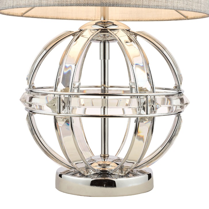 Laura Ashley LA3742828-Q Aidan Polished Chrome & Glass Round Table Lamp Complete With Grey Linen Shade