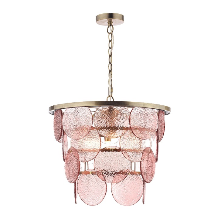 Laura Ashley LA3744090-Q Kiarna Antique Brass 4 Light Pendant With Pink Glass Discs