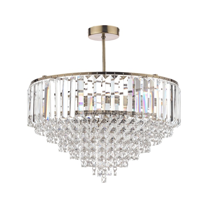 Laura Ashley LA637913-Q-Q Vienna Crystal And Antique Brass 5 Light Semi-Fush Ceiling Light