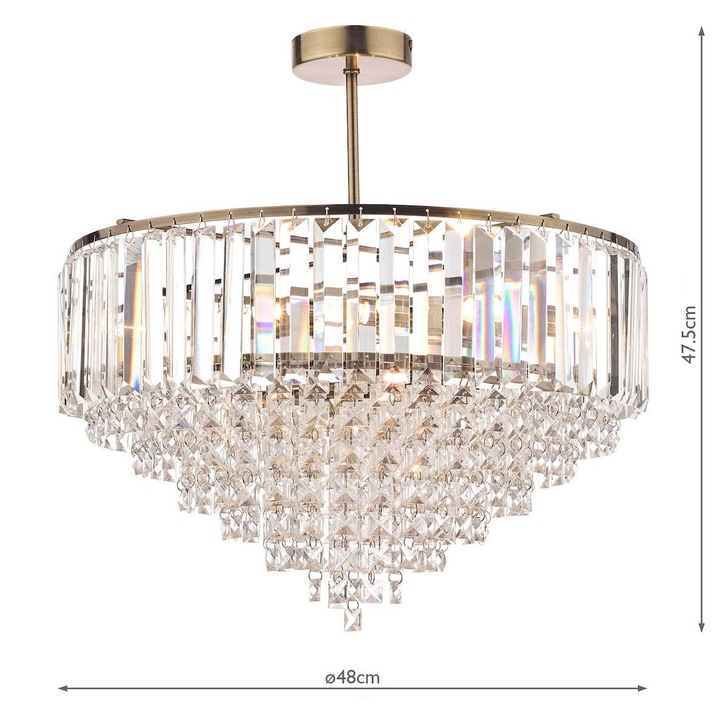 Laura Ashley LA637913-Q-Q Vienna Crystal And Antique Brass 5 Light Semi-Fush Ceiling Light