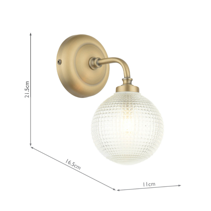 Laura Ashley Langdon Matt Antique Brass Bathroom Wall Light Complete WIth Textured Glass - IP44