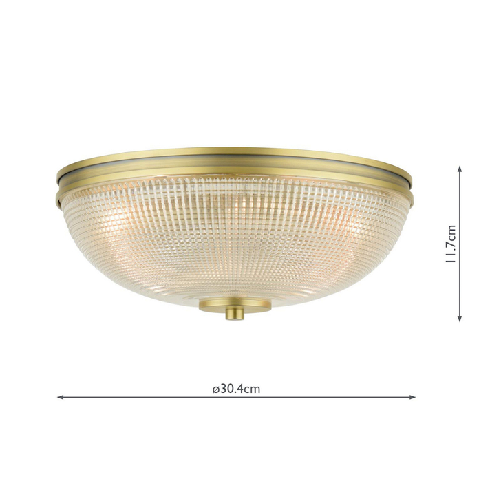 Laura Ashley Langdon Matt Antique Brass Flush Bathroom Ceiling Light Complete WIth Textured Glass - IP44