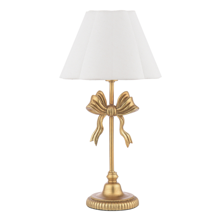 Laura Ashley Larkfield Bow Antique Gold Table Lamp Complete With Ivory Linen Scalloped Shade