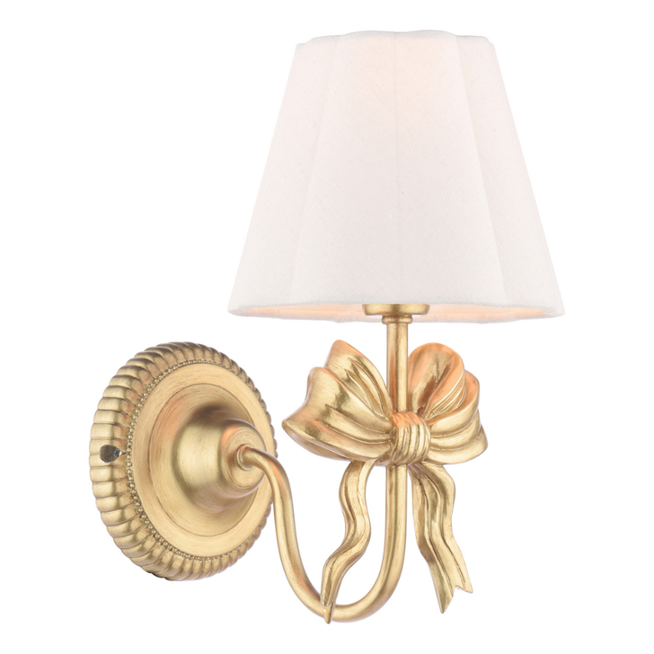 Laura Ashley Larkfield Bow Antique Gold Wall Light Complete With Ivory Linen Scalloped Shade