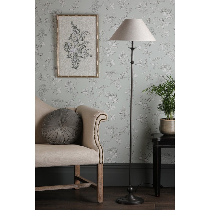 Laura Ashley Ludchurch Floor Lamp In Industrial Black Complete With Linen Shade - LA3756241-Q