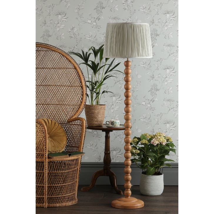 Laura Ashley Maria Wood Floor Lamp Wood With Antique Brass Detailing - Base Only - LA3756213-Q