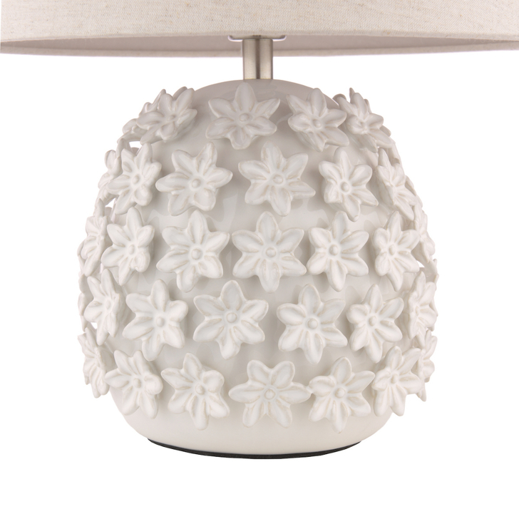 Laura Ashley Marwick White Ceramic And Brushed Silver Table Lamp Complete With Natural Linen Tapered Drum Shade