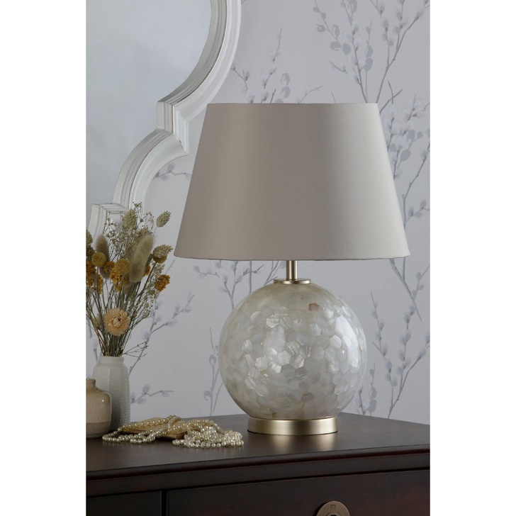 Laura Ashley Mathern Cream Shell Table Lamp With Champagne Detailing Complete With Ivory Faux Shade With Soft Gold Lining - LA3756214-Q