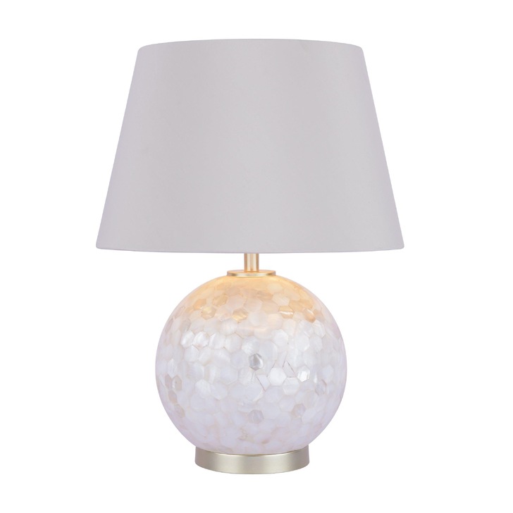 Laura Ashley Mathern Cream Shell Table Lamp With Champagne Detailing Complete With Ivory Faux Shade With Soft Gold Lining - LA3756214-Q