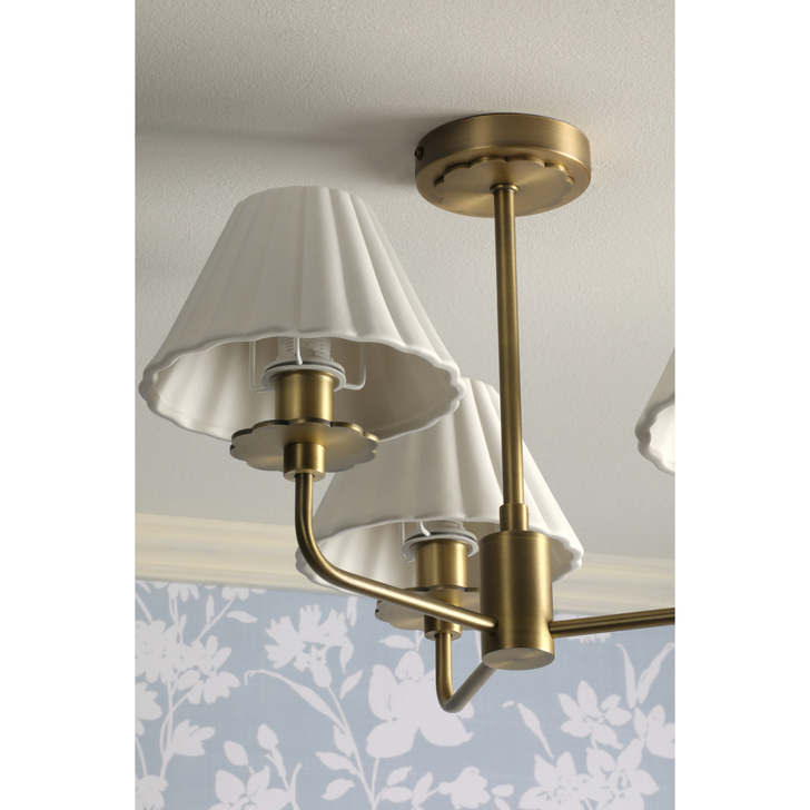 Laura Ashley Mixbury 3 Light Semi-Flush Matt Antique Brass and White Ceramic