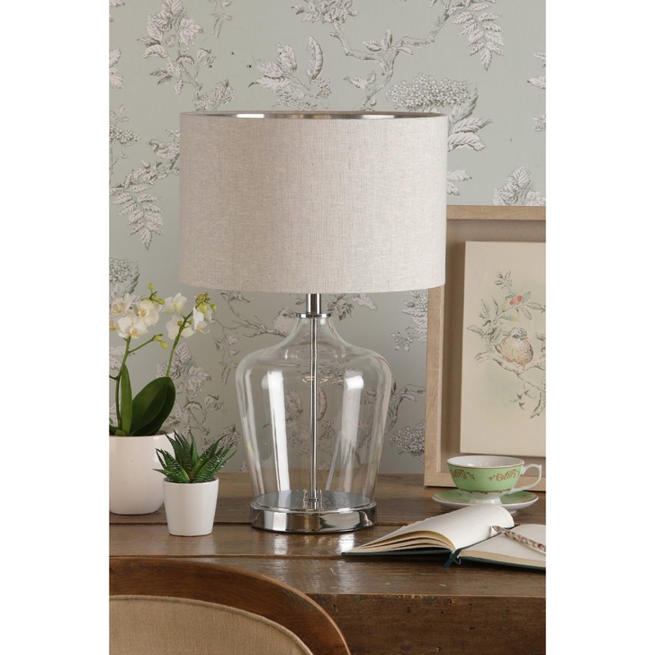 Laura Ashley Ockley Touch Table Lamp In Polished Chrome Complete With Clear Glass And Shade With Metcallic Inner - LA3756233-Q