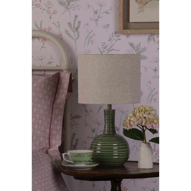 Laura Ashley Padley Green Ceramic Table Lamp With Oatmeal Shade - LA3756231-Q