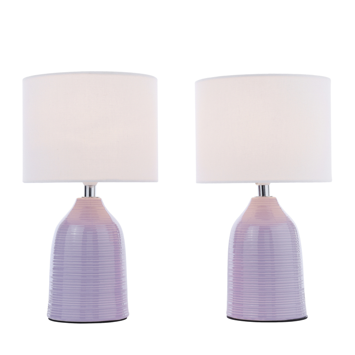 Laura Ashley Penny Table Lamp Purple Ceramic and Polished Chrome With Shade (Twin Pack)