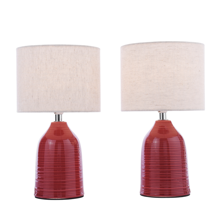 Laura Ashley Penny Table Lamp Red Ceramic and Polished Chrome With Shade (Twin Pack)