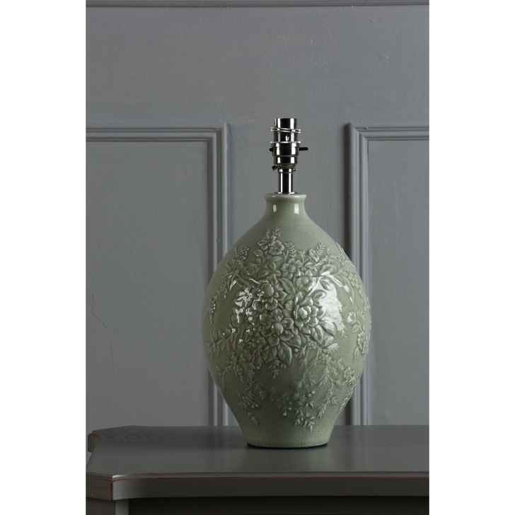 Laura Ashley Picardie Green Ceramic Table Lamp With Polished Chrome Metalwork - Base Only