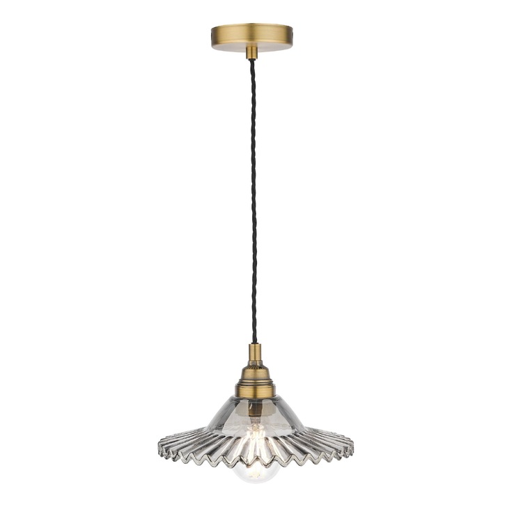 Laura Ashley Pippa Aged Brass Single Pendant Complete With Smoked Glass Shade