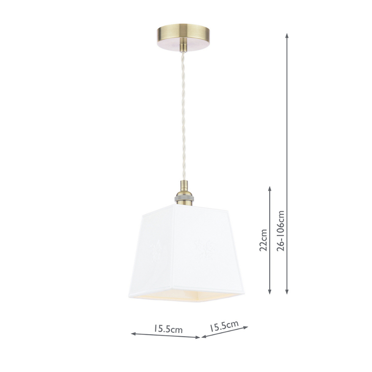 Laura Ashley Porcelain Square Pendant In Cream And Antique Brass