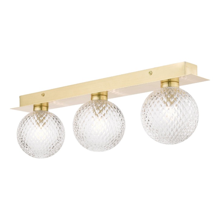 Laura Ashley Prague 3 Light Bathroom Wall Light In Satin Brass With Textured Glass Globes - IP44