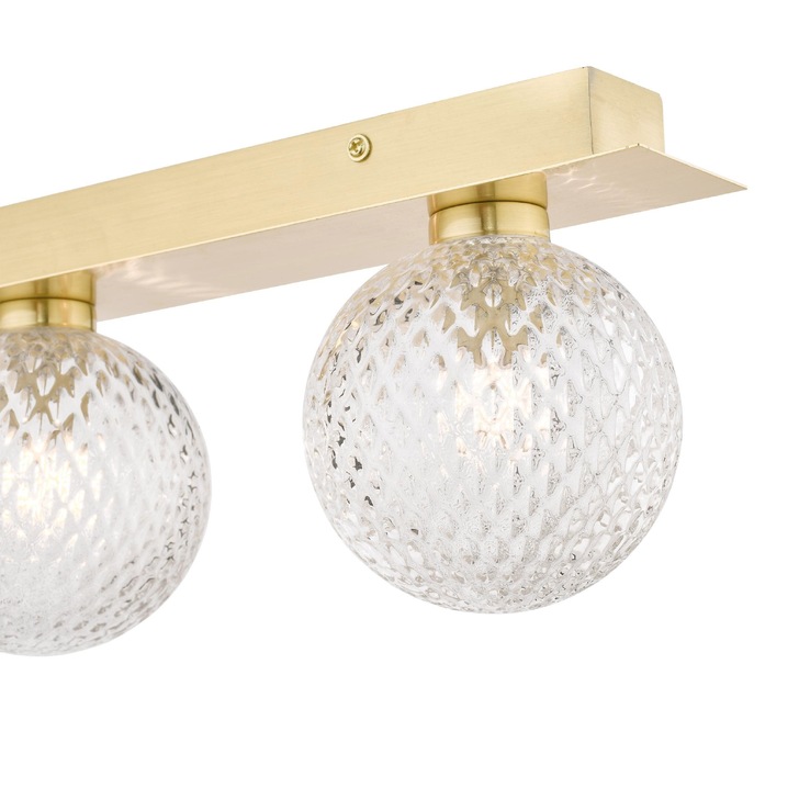 Laura Ashley Prague 3 Light Bathroom Wall Light In Satin Brass With Textured Glass Globes - IP44