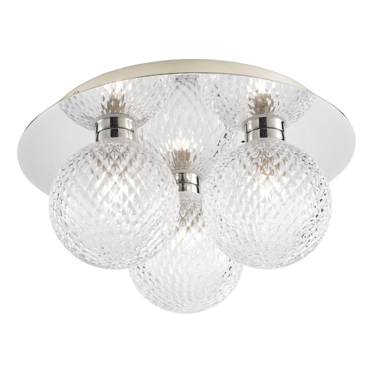 Laura Ashley Prague 3 Light Polished Chrome Flush Bathroom Ceiling Light Complete With Textured Glass Globes - IP44