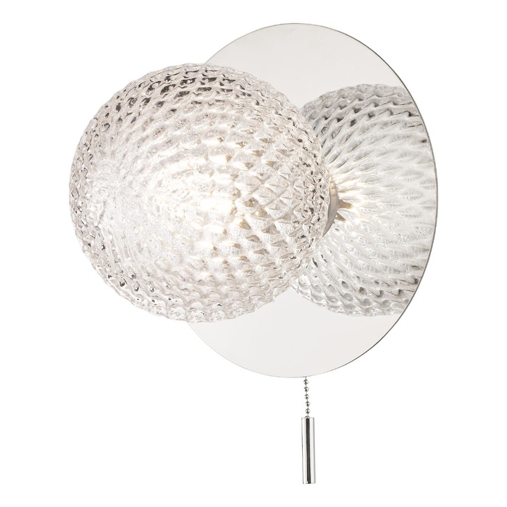 Laura Ashley Prague Single Bathroom Wall Light In Polished Chrome With Textured Glass Globe - IP44