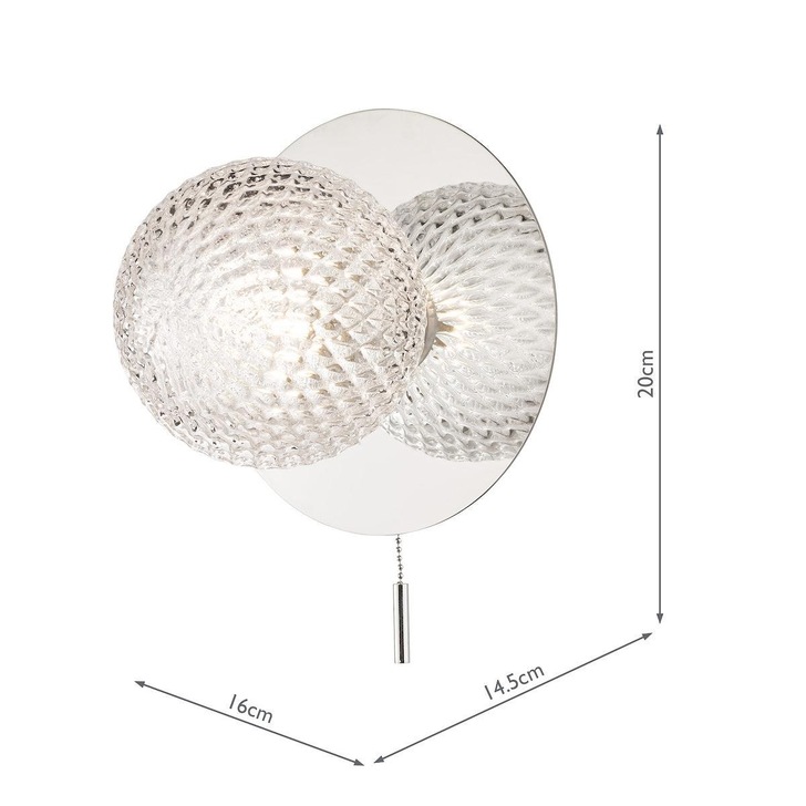 Laura Ashley Prague Single Bathroom Wall Light In Polished Chrome With Textured Glass Globe - IP44