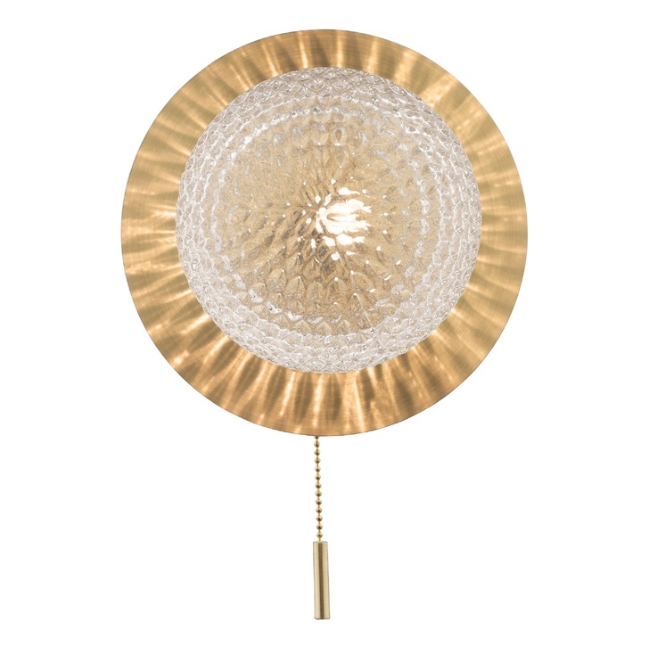 Laura Ashley Prague Single Bathroom Wall Light In Satin Brass With Textured Glass Globe - IP44