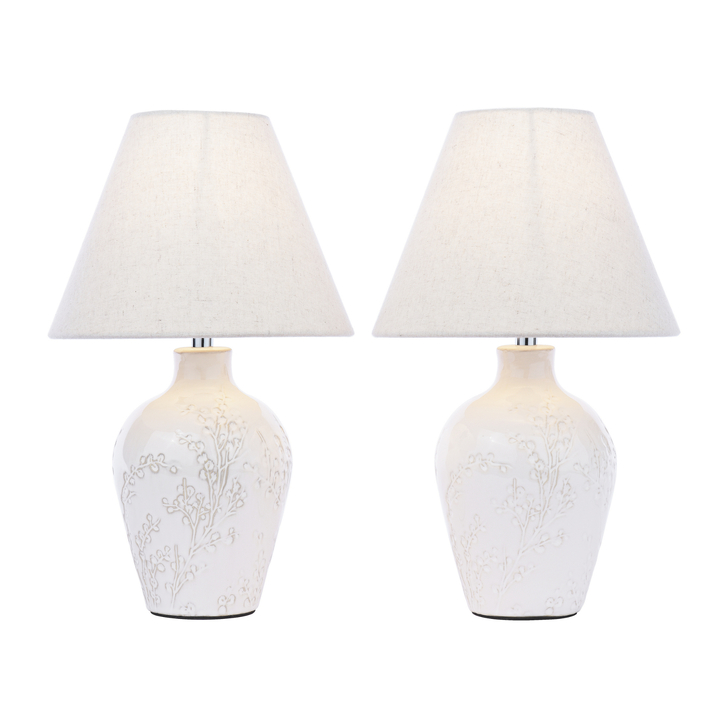 Laura Ashley Pussywillow Table Lamp Cream Ceramic and Polished Chrome With Shade (Twin Pack)