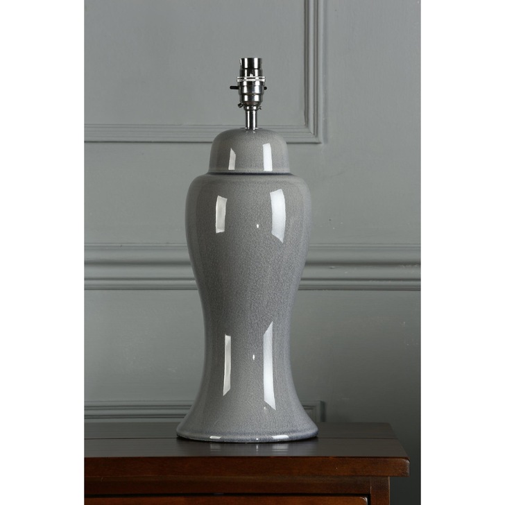 Laura Ashley Regina Pale Slate Grey Ceramic Large Table Lamp With Polished Chrome Metalwork - Base Only