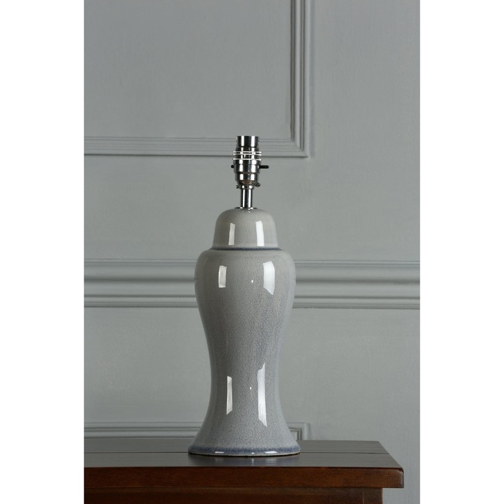 Laura Ashley Regina Pale Slate Grey Ceramic Small Table Lamp With Polished Chrome Metalwork - Base Only