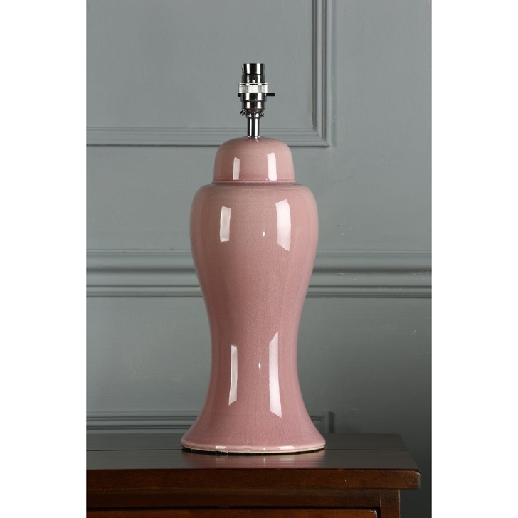 Laura Ashley Regina Pink Blush Ceramic Large Table Lamp With Polished Chrome Metalwork - Base Only