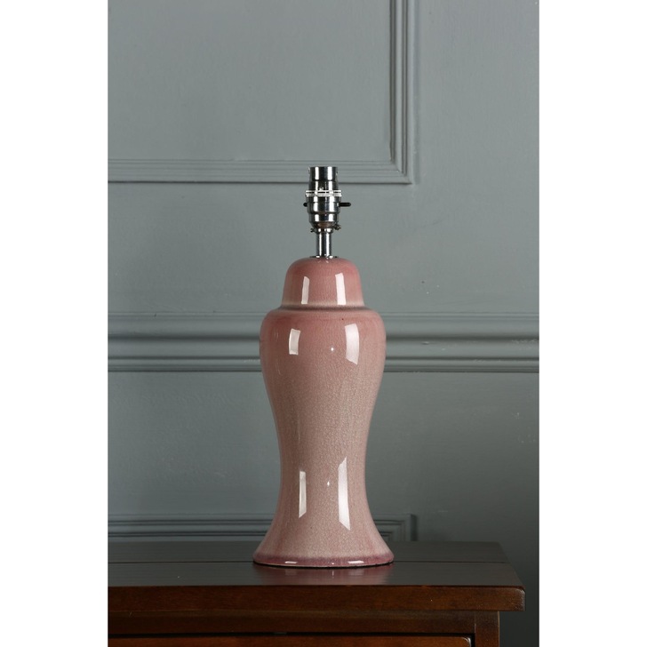 Laura Ashley Regina Pink Blush Ceramic Small Table Lamp With Polished Chrome Metalwork - Base Only