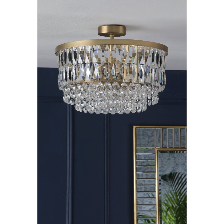 Laura Ashley Rhosill 3 Light Semi Flush Antique Brass Crystal Ceiling Light - LA3756206-Q